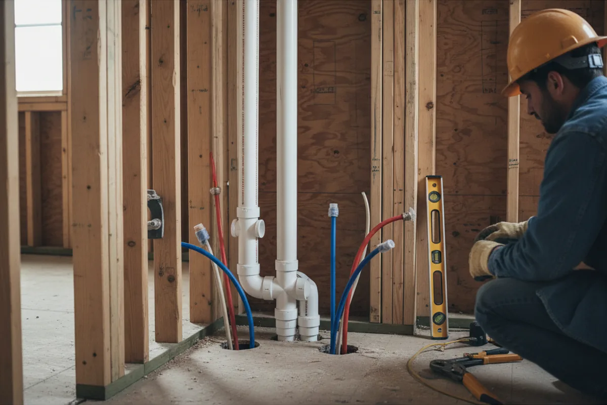 Drain and supply rough-in during Sump Pump Repair in Kent